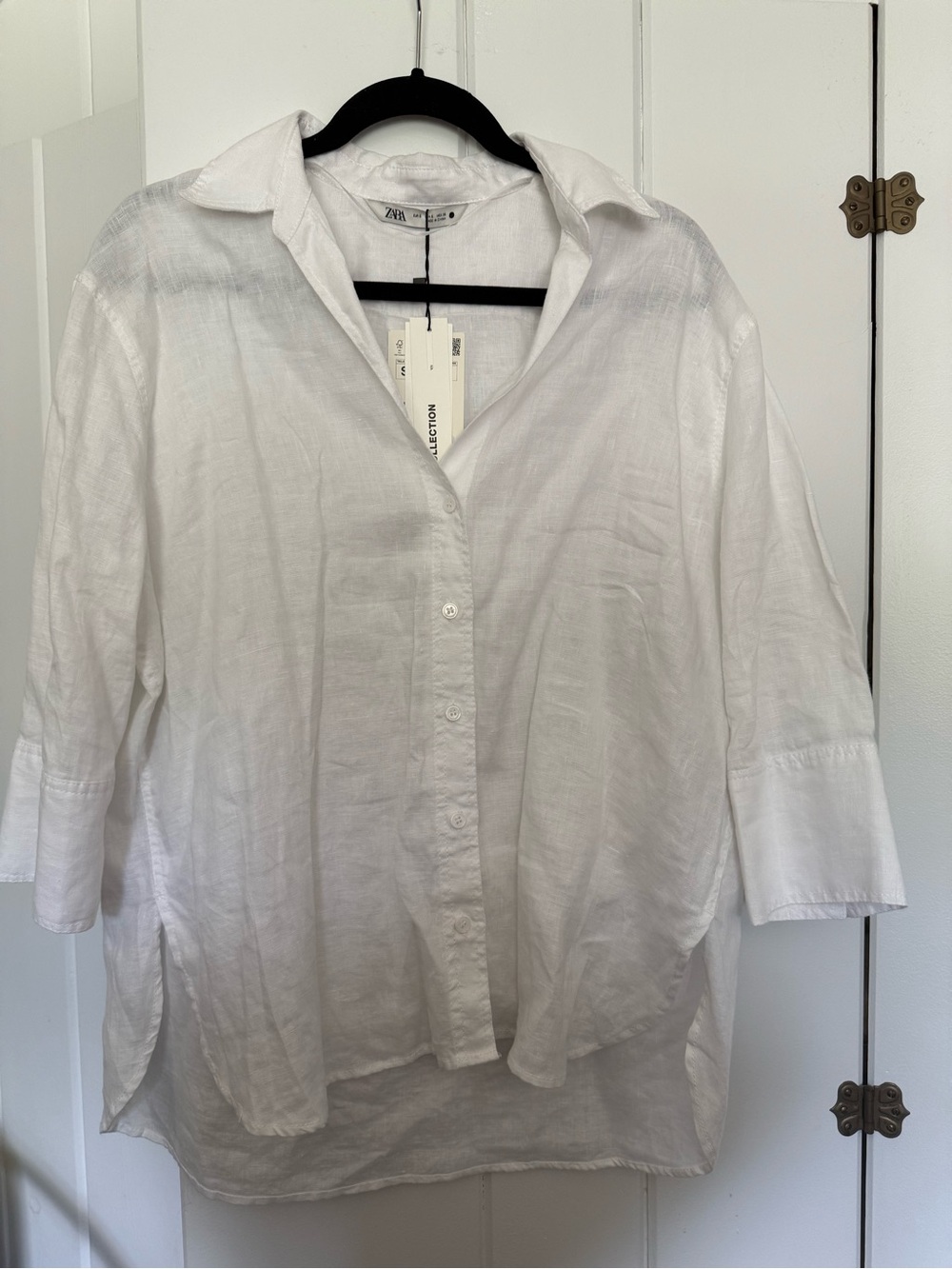 Zara White Linen Collared Button Shirt NWT